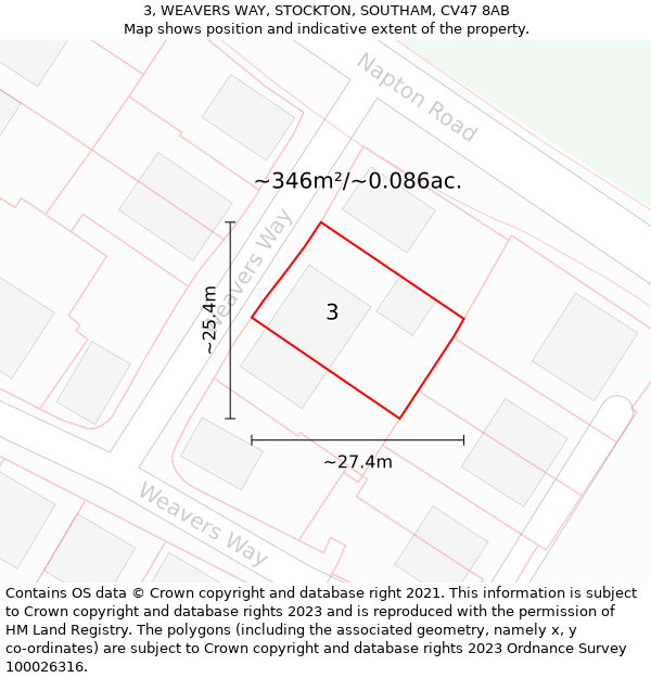 3, WEAVERS WAY, STOCKTON, SOUTHAM, CV47 8AB: Plot and title map