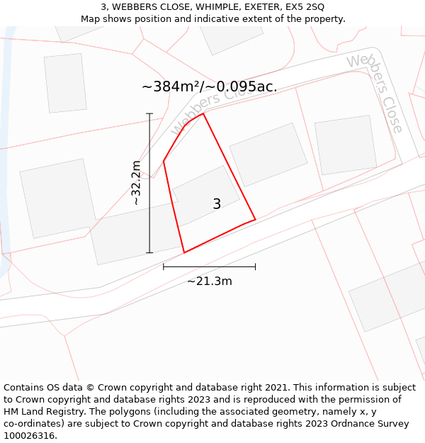 3, WEBBERS CLOSE, WHIMPLE, EXETER, EX5 2SQ: Plot and title map