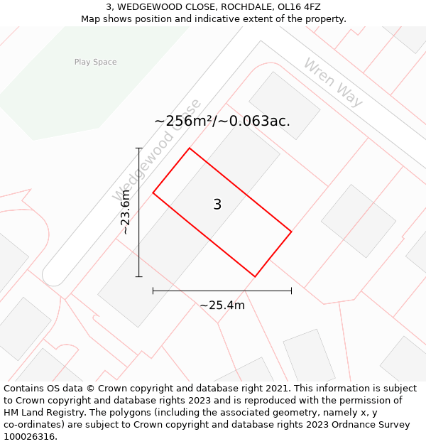 3, WEDGEWOOD CLOSE, ROCHDALE, OL16 4FZ: Plot and title map