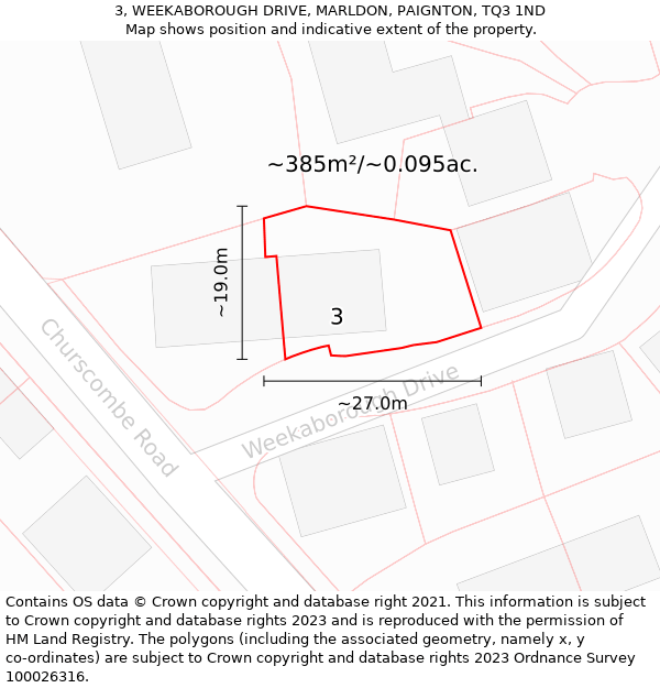 3, WEEKABOROUGH DRIVE, MARLDON, PAIGNTON, TQ3 1ND: Plot and title map