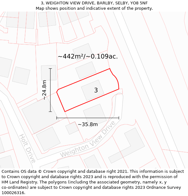 3, WEIGHTON VIEW DRIVE, BARLBY, SELBY, YO8 5NF: Plot and title map