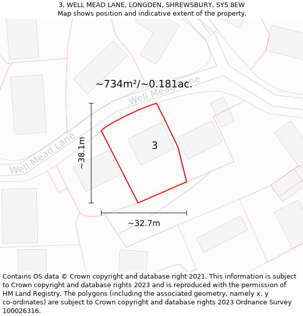 3, WELL MEAD LANE, LONGDEN, SHREWSBURY, SY5 8EW: Plot and title map