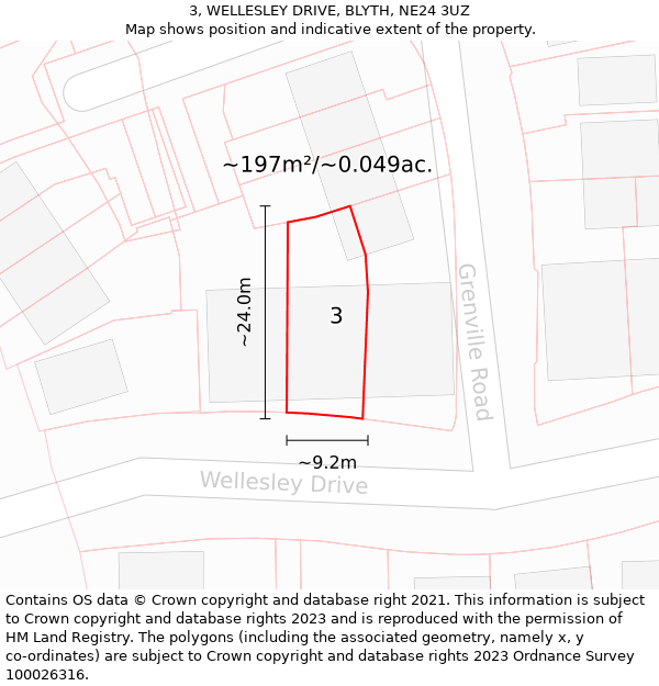 3, WELLESLEY DRIVE, BLYTH, NE24 3UZ: Plot and title map