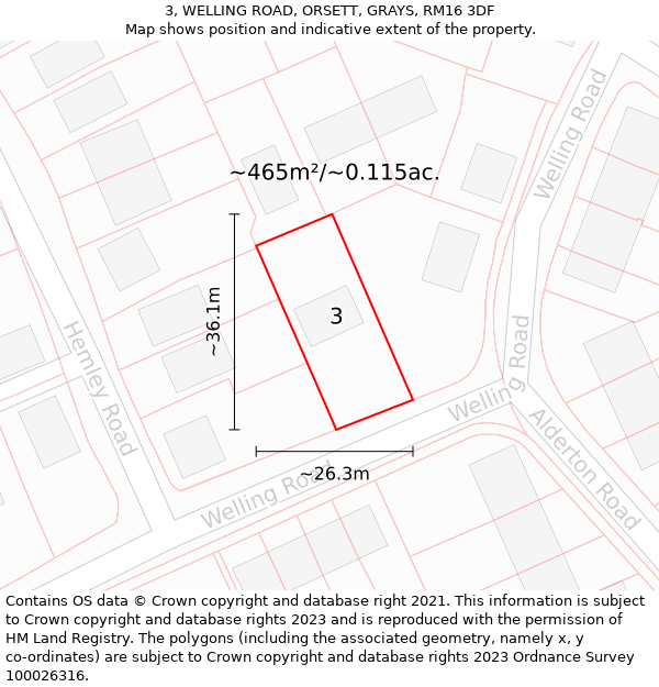 3, WELLING ROAD, ORSETT, GRAYS, RM16 3DF: Plot and title map