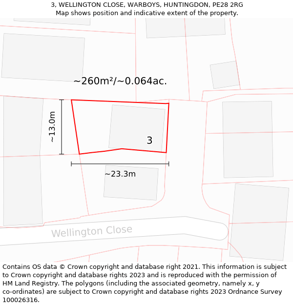 3, WELLINGTON CLOSE, WARBOYS, HUNTINGDON, PE28 2RG: Plot and title map