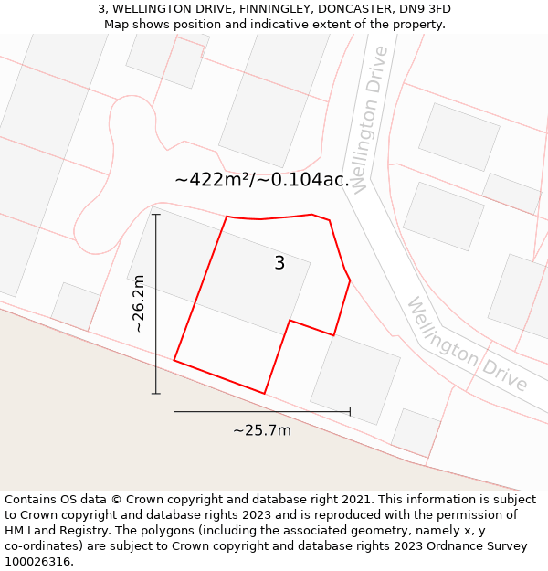 3, WELLINGTON DRIVE, FINNINGLEY, DONCASTER, DN9 3FD: Plot and title map