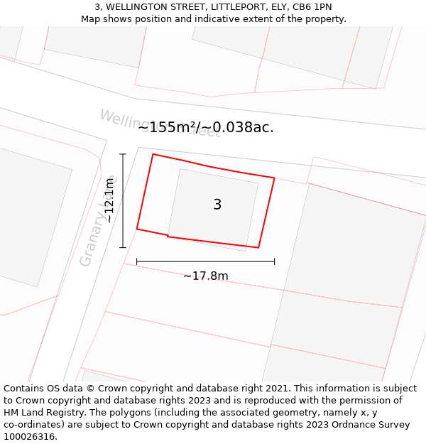 3, WELLINGTON STREET, LITTLEPORT, ELY, CB6 1PN: Plot and title map