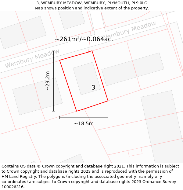 3, WEMBURY MEADOW, WEMBURY, PLYMOUTH, PL9 0LG: Plot and title map