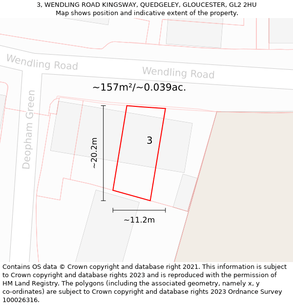 3, WENDLING ROAD KINGSWAY, QUEDGELEY, GLOUCESTER, GL2 2HU: Plot and title map