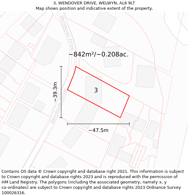 3, WENDOVER DRIVE, WELWYN, AL6 9LT: Plot and title map