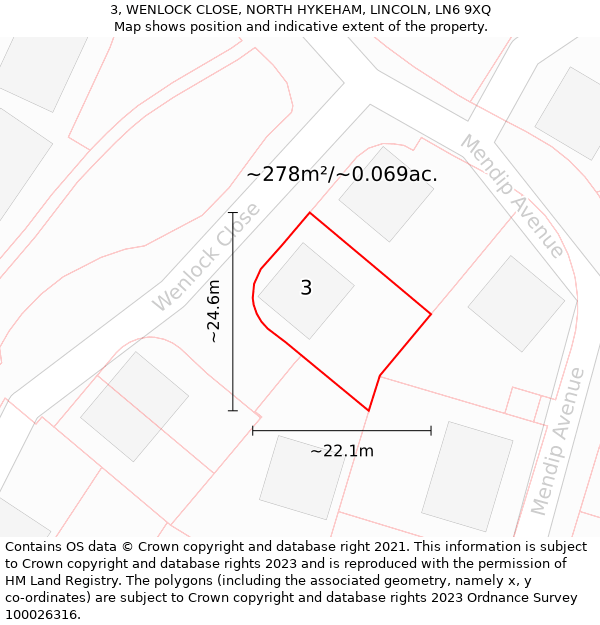 3, WENLOCK CLOSE, NORTH HYKEHAM, LINCOLN, LN6 9XQ: Plot and title map