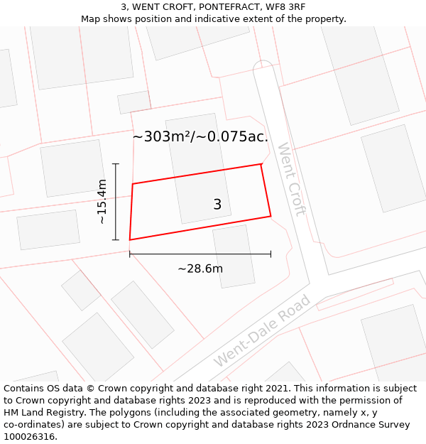 3, WENT CROFT, PONTEFRACT, WF8 3RF: Plot and title map