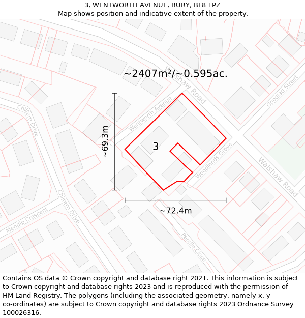 3, WENTWORTH AVENUE, BURY, BL8 1PZ: Plot and title map