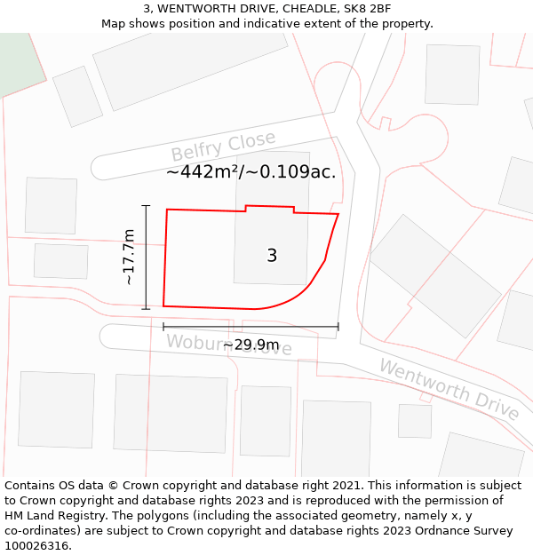 3, WENTWORTH DRIVE, CHEADLE, SK8 2BF: Plot and title map