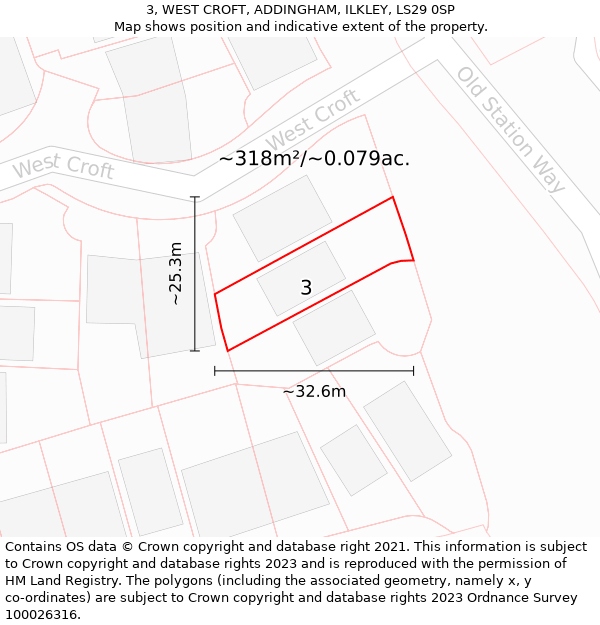 3, WEST CROFT, ADDINGHAM, ILKLEY, LS29 0SP: Plot and title map