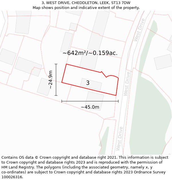 3, WEST DRIVE, CHEDDLETON, LEEK, ST13 7DW: Plot and title map