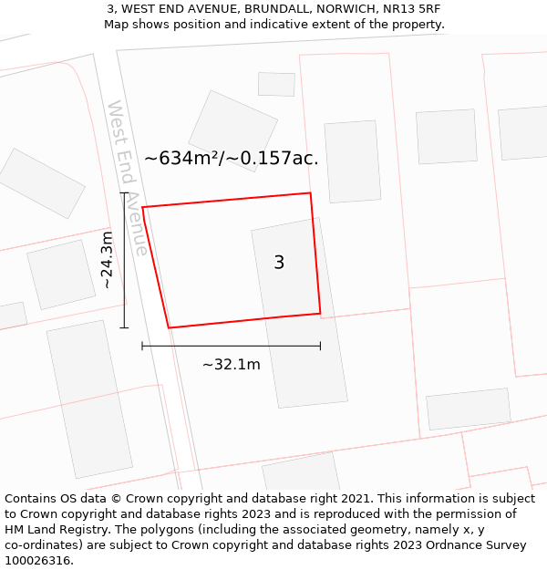 3, WEST END AVENUE, BRUNDALL, NORWICH, NR13 5RF: Plot and title map