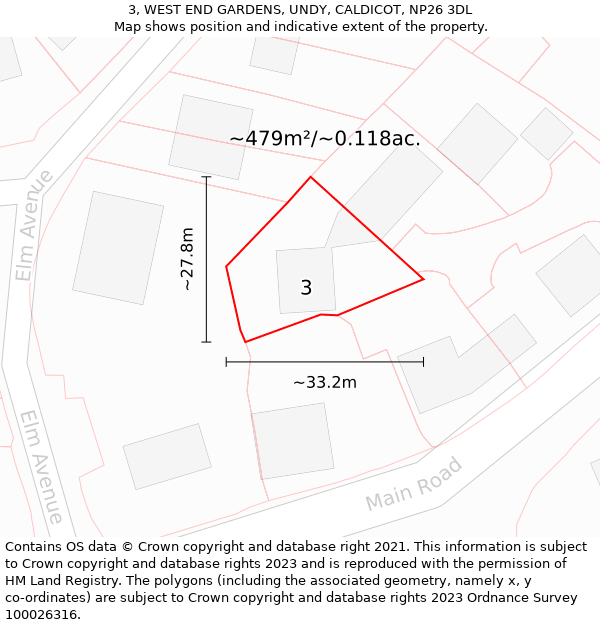 3, WEST END GARDENS, UNDY, CALDICOT, NP26 3DL: Plot and title map