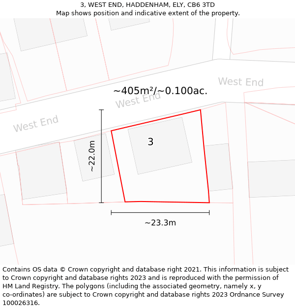 3, WEST END, HADDENHAM, ELY, CB6 3TD: Plot and title map