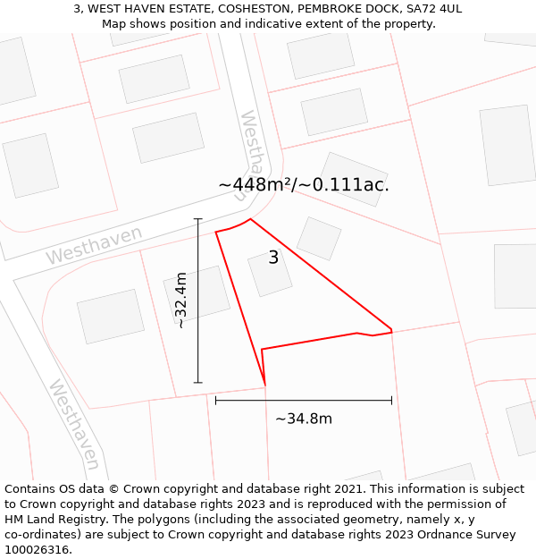 3, WEST HAVEN ESTATE, COSHESTON, PEMBROKE DOCK, SA72 4UL: Plot and title map