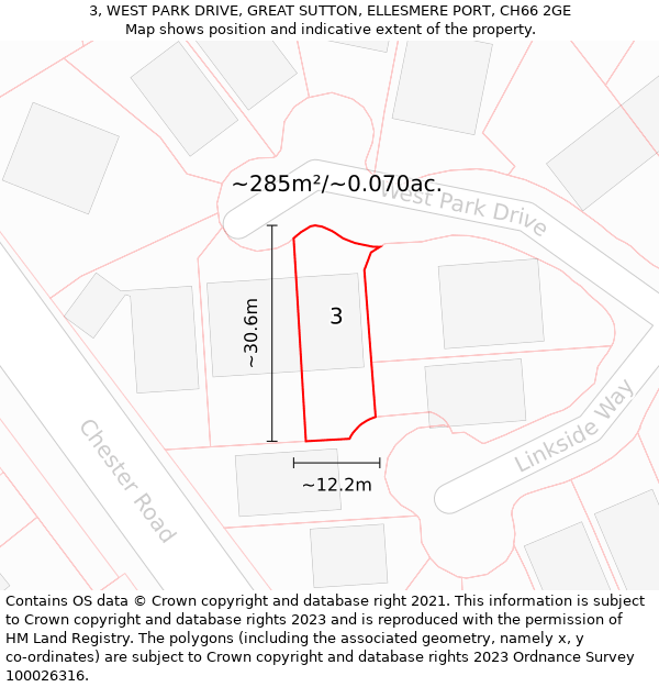 3, WEST PARK DRIVE, GREAT SUTTON, ELLESMERE PORT, CH66 2GE: Plot and title map