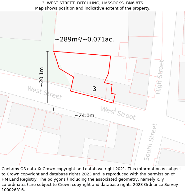 3, WEST STREET, DITCHLING, HASSOCKS, BN6 8TS: Plot and title map