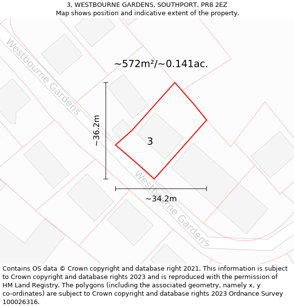 3, WESTBOURNE GARDENS, SOUTHPORT, PR8 2EZ: Plot and title map