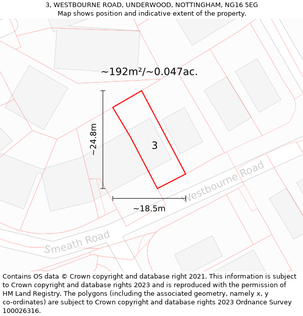 3, WESTBOURNE ROAD, UNDERWOOD, NOTTINGHAM, NG16 5EG: Plot and title map