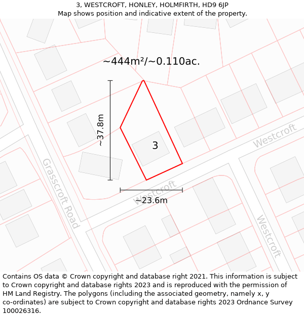 3, WESTCROFT, HONLEY, HOLMFIRTH, HD9 6JP: Plot and title map