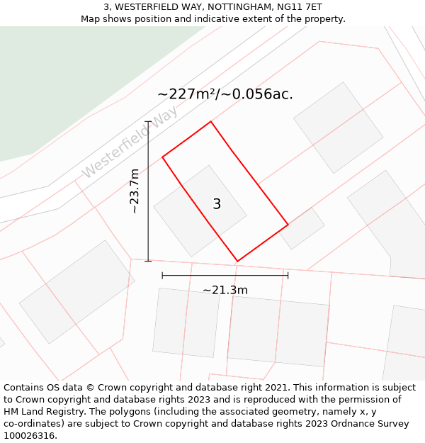 3, WESTERFIELD WAY, NOTTINGHAM, NG11 7ET: Plot and title map