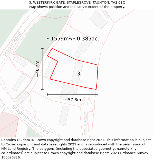 3, WESTERKIRK GATE, STAPLEGROVE, TAUNTON, TA2 6BQ: Plot and title map