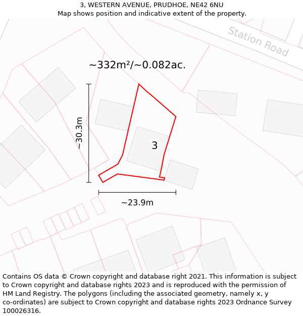 3, WESTERN AVENUE, PRUDHOE, NE42 6NU: Plot and title map