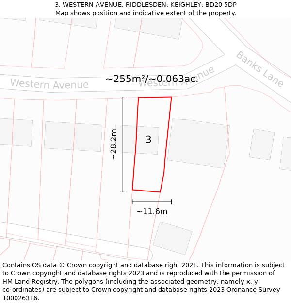 3, WESTERN AVENUE, RIDDLESDEN, KEIGHLEY, BD20 5DP: Plot and title map