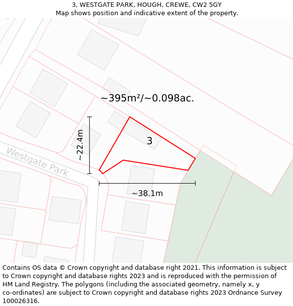 3, WESTGATE PARK, HOUGH, CREWE, CW2 5GY: Plot and title map