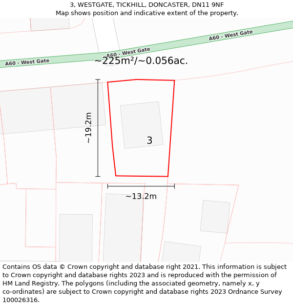 3, WESTGATE, TICKHILL, DONCASTER, DN11 9NF: Plot and title map