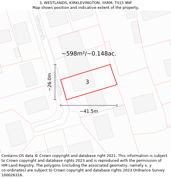 3, WESTLANDS, KIRKLEVINGTON, YARM, TS15 9NF: Plot and title map