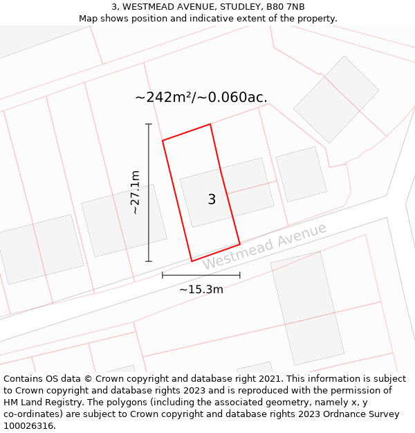 3, WESTMEAD AVENUE, STUDLEY, B80 7NB: Plot and title map