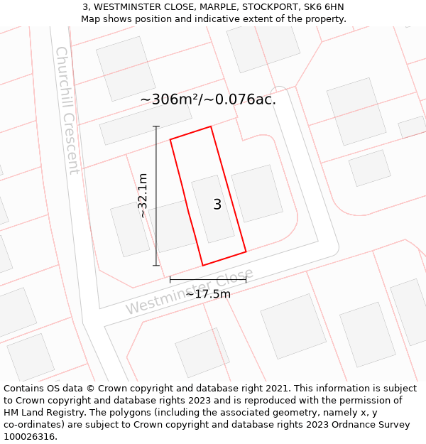 3, WESTMINSTER CLOSE, MARPLE, STOCKPORT, SK6 6HN: Plot and title map