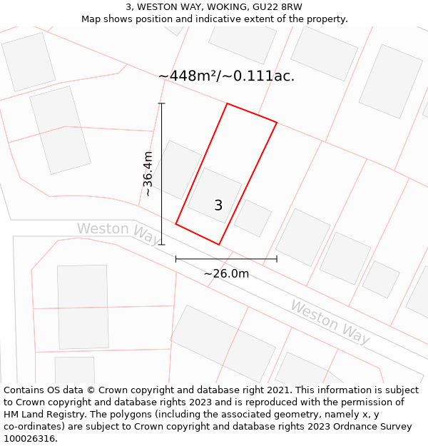 3, WESTON WAY, WOKING, GU22 8RW: Plot and title map