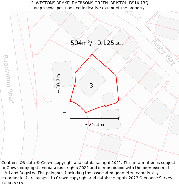 3, WESTONS BRAKE, EMERSONS GREEN, BRISTOL, BS16 7BQ: Plot and title map