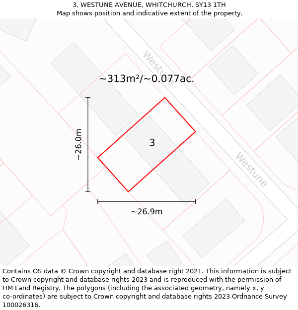 3, WESTUNE AVENUE, WHITCHURCH, SY13 1TH: Plot and title map