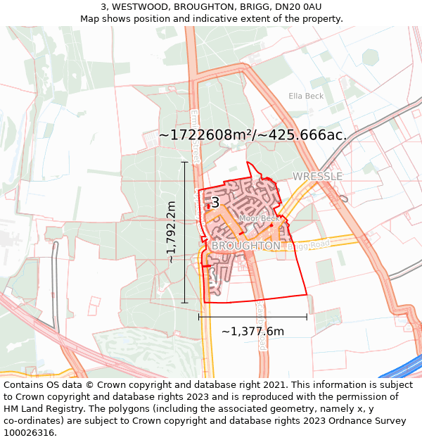 3, WESTWOOD, BROUGHTON, BRIGG, DN20 0AU: Plot and title map