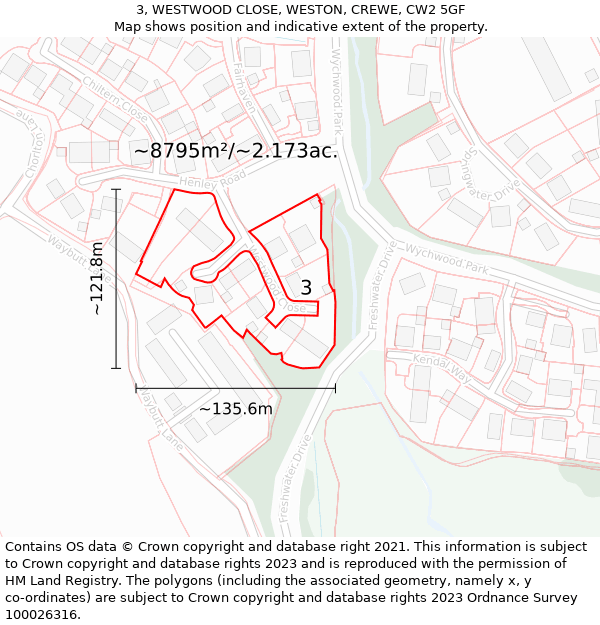 3, WESTWOOD CLOSE, WESTON, CREWE, CW2 5GF: Plot and title map