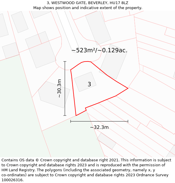 3, WESTWOOD GATE, BEVERLEY, HU17 8LZ: Plot and title map