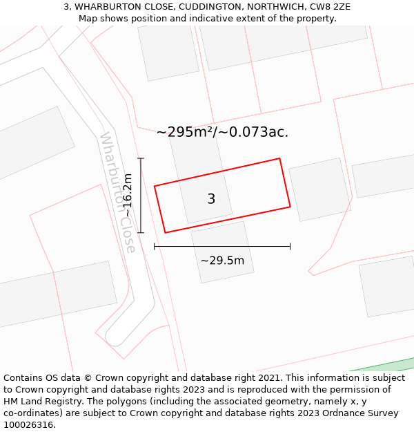 3, WHARBURTON CLOSE, CUDDINGTON, NORTHWICH, CW8 2ZE: Plot and title map