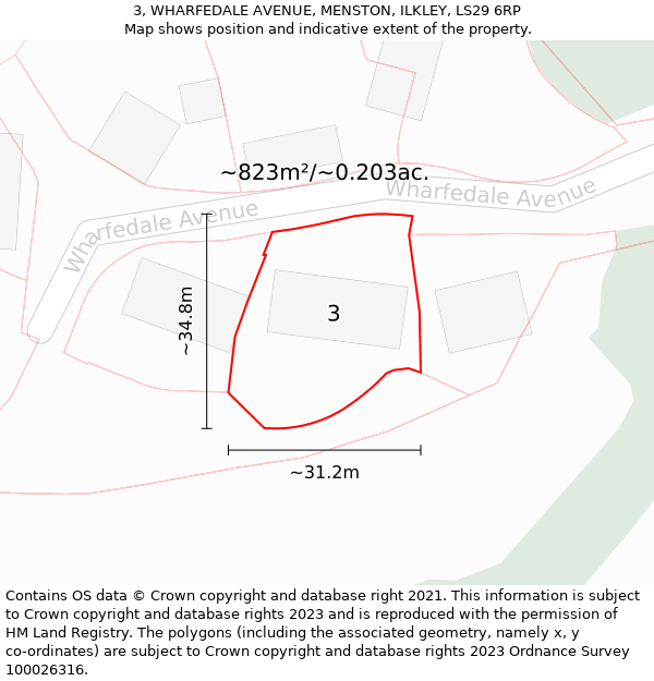 3, WHARFEDALE AVENUE, MENSTON, ILKLEY, LS29 6RP: Plot and title map