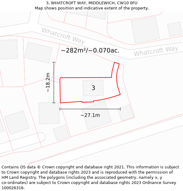 3, WHATCROFT WAY, MIDDLEWICH, CW10 0FU: Plot and title map