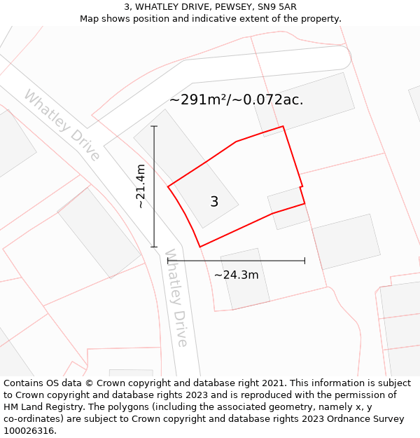 3, WHATLEY DRIVE, PEWSEY, SN9 5AR: Plot and title map