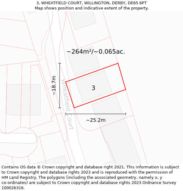 3, WHEATFIELD COURT, WILLINGTON, DERBY, DE65 6PT: Plot and title map