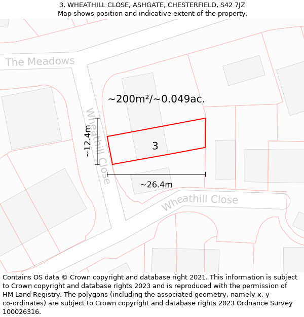 3, WHEATHILL CLOSE, ASHGATE, CHESTERFIELD, S42 7JZ: Plot and title map